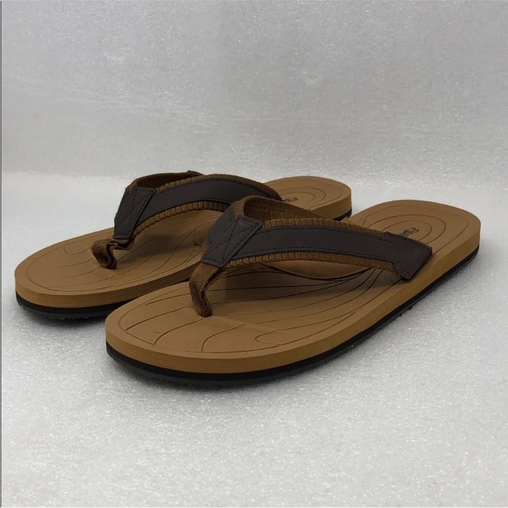 Strand Flip Flops for Men Brown & Tan Toe Post Sandals Size 11 Vacation Casual